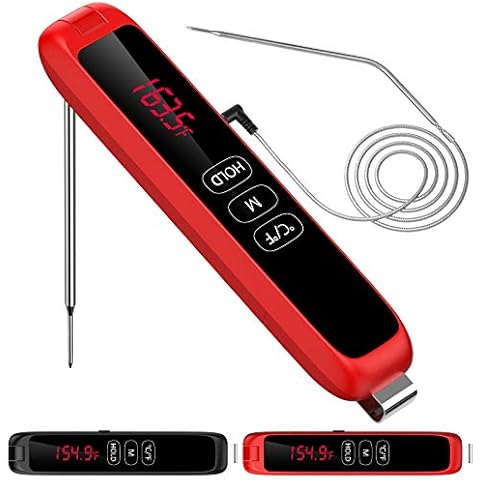 Digital Meat Thermometer for Grill and Cooking, Herrfilk Instant Read Meat Thermometer with a Line Detachable for Oven, Waterproof Cooking Food Thermometer with Alarm Function Cover