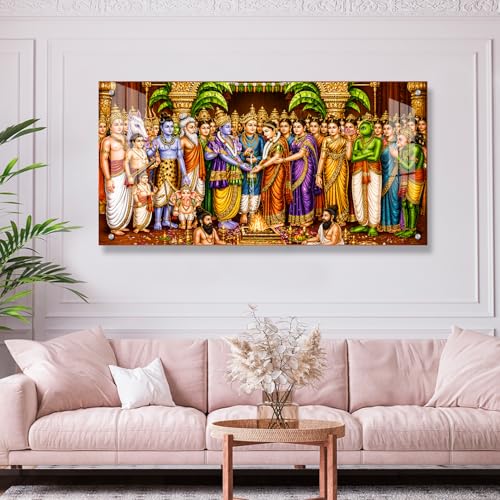 Image of Srinivas Kalyanam Wall Painting for Living Room | Tirupati Balaji Padmavati Wedding Acrylic Photo Frame | Vastu Painting for Home Decor Bedroom Wall Decoration (4MM Acrylic) (18x34 inch)