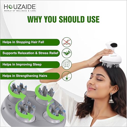 Image of HOUZAIDE Electric Head Massager Vibration Machine for Hair Growth, Hair Fall Control, Face Cleaning | Scalp, Body & Head Massager for Gift for Mother