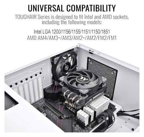 Image of Thermaltake TOUGHAIR 110 140W TDP Top Flow CPU Cooler, Intel /AMD Universal Socket (LGA 1700 /1200), 120mm 2000RPM High Static Pressure PWM Fan with High Performance Copper Heat Pipes CL-P073-AL12BL-A