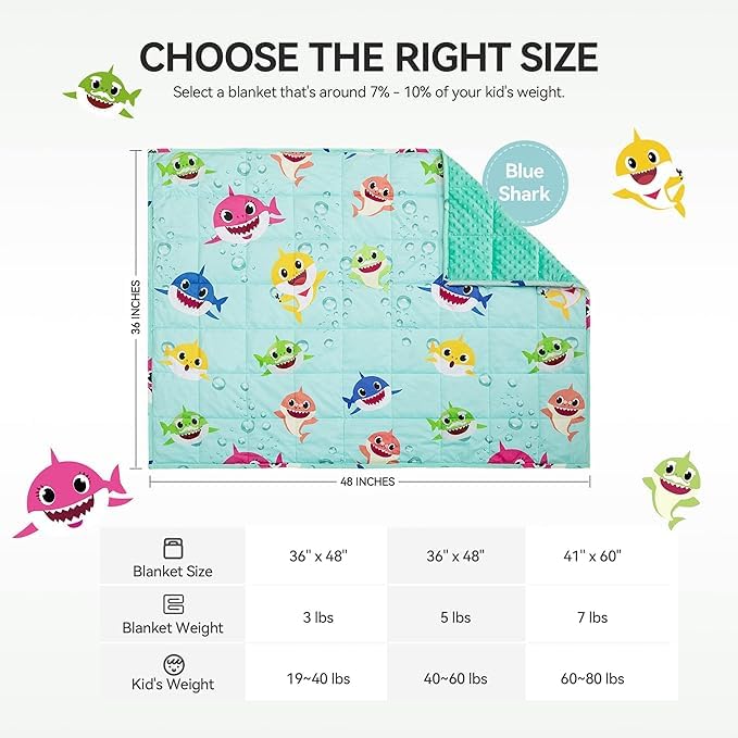 Image of Sivio Minky Dotted Weighted Blanket, Super Soft Crystal Velvet Reversible Heavy Blanket with Cute Cartoon Patterns, 5 lbs, 36x48 Inch, Green Shark