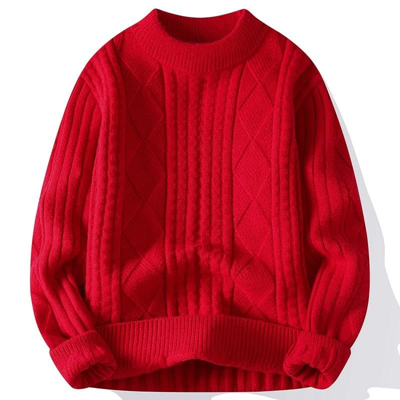 Knit Men Autumn Winter Neck Loose Knitted Sweater Long Sleeve Solid Casual Pullover Sweaters3