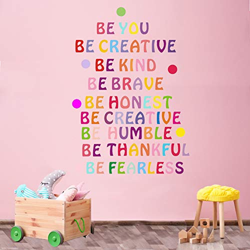 Inspirational Quote Wall Decal, Colorful Lettering Quote Wall Stickers, Be You Be Creative Be Kind Be Brave Motivational Sayings Decal for Classroom Bedroom Nursery Kids Decoration,DIY Vinyl Art Mural