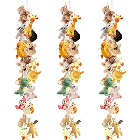 3Pcs- 6.4Ft Plastic Toy Chain Organizer Storage Chain with 60 Clips, Stuffed Animal Storage Teddy Chain with 3 Ceiling Hooks and 3 S-Hooks for Hanging Plush Toys Hats Socks Cards (White- 3Pcs Chain) Cover