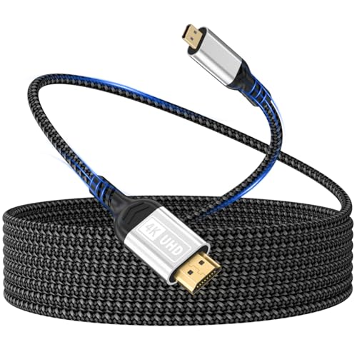 Micro HDMI auf HDMI 2m Kabel 4K@60Hz Micro HDMI 2.0 Kabel 3D HDR ARC micro hdmi to hdmi kompatibel mit Raspberry Pi 5/4 Kameras A6300 A6400 GoPro Hero 9/8/7/6 Yoga ODROID TV Laptops Monitor usw
