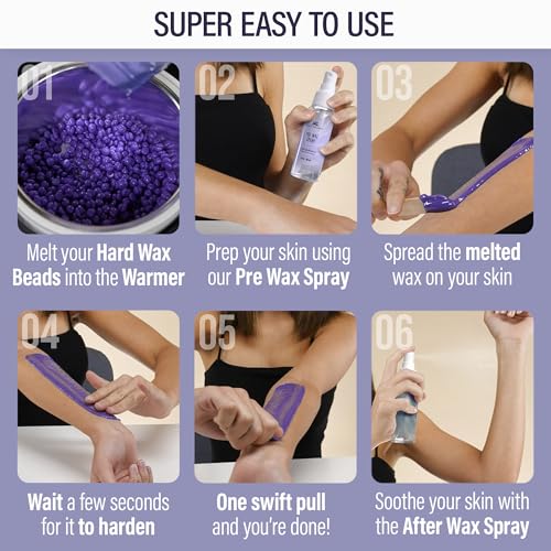 Image of Tress Wellness Award Winning Waxing Kit for Sensitive Skin - Safe for Face & Skin, Easy to Use - At-Home Kit for Face, Bikini, Brazilian & Full Body - Digital Display, Purple