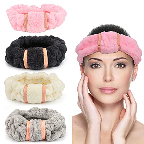 Laelr Makeup Headband, 4Packs Spa Headbands for Women , Microfiber Headband for Girls, Headbands for Washing Face( Pink, White, Gray, Black)