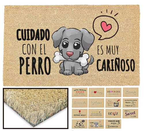 LucaHome - Felpudo Entrada casa Original y Divertido de Coco Natural - Felpudo Perro cariñoso 40x70...