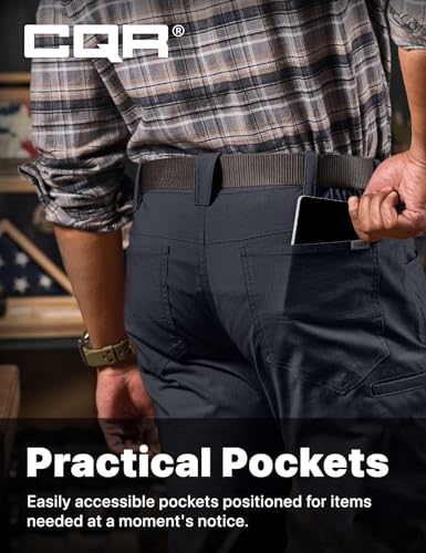 Image of CQR Men's Flex Stretch Tactical Pants, Water Resistant Ripstop Cargo Pants, Lightweight EDC Outdoor Work Hiking Pants