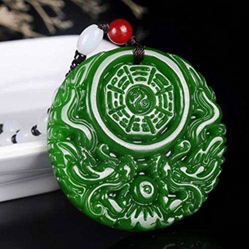 EASTCODE Natural Green Dragon Phoenix Eight Trigrams Jade Pendant Kaiguang and Tian Jade Jasper Tai Chi Eight Trigrams Pendant