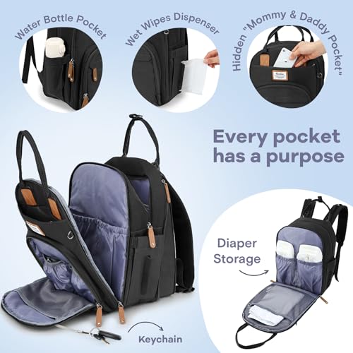 Image of RUVALINO Diaper Bag Backpack-Expandable Baby Bag with up to 50% Capacity -Baby Essentials Bag with Changing Pad Insulated Bottle Holders & Pacifier Case, Waterproof, Black XL