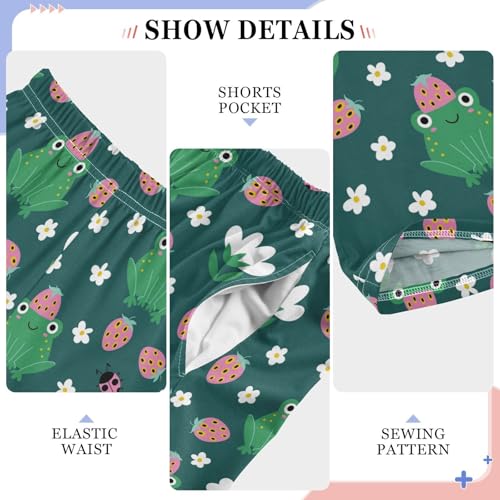Frog Strawberry Floral Boys Long Pants Soft Trousers Elastic Waist Kids Lounge Bottoms with Pockets S-XL4