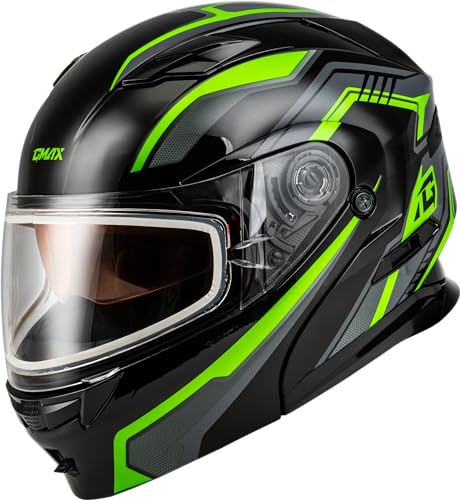 GMAX MD-01S Transistor Cold Weather Modular Helmet (Black/Grey/Green, Small) - FMVSS 218 Approved