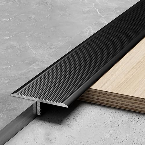 Striscia di transizione antiscivolo for pavimenti, profilo di finitura for unire listelli laminati, piastrelle e giunti tra pavimenti, 3 pezzi in alluminio con profilo a T.(Black,2cm/0.79in)