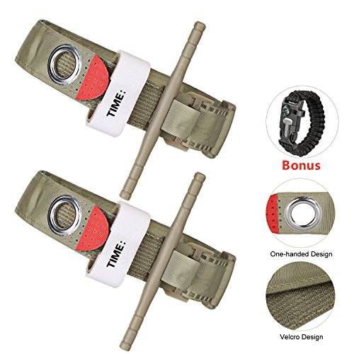 Tourniquet Set of 2-Army Green Single Hand Application First Aid Military Tactical Emergency Tourniquet Strap for Outdoor Hiking Hunting Trauma, Medic