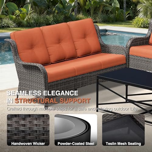 Image of Joyside 7 Piece Wicker Patio Furniture Set, Rattan Patio Chairs with High Back, Deep Seating, Wide Armrest, Thickened Cushions, Outdoor Furniture for Deck, Porch Use