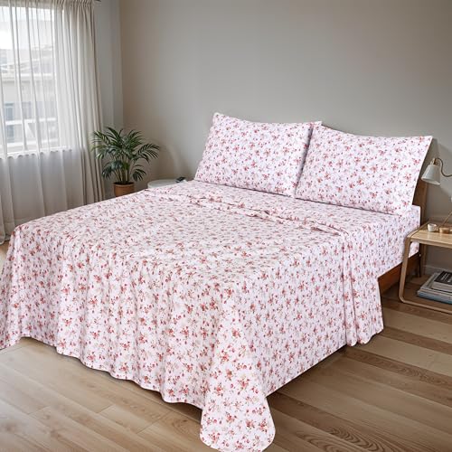 RUVANTI 100% Cotton California King Sheet Sets, 4 Pieces, Soft & Breathable Percale Weave Bedding, Deep Pocket 14", Hotel Standard, Crisp Cool Feel & Durable, Perfect Floral Sheets, Bouquet
