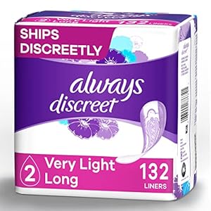 Always Discreet Adult Incontinence & Postpartum Liners For Women, Size 2, Very Light Absorbency, Long Length, 44 Count x 3 Packs (132 Count total)