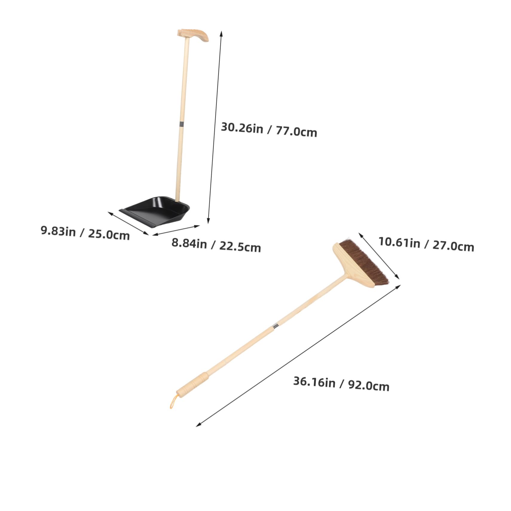Juego de Escoba y Recogedor Desmontables Mango de Rosca de Madera | Negro, Hierro Resistente, para Salón y Limpieza Diaria del Hogar, Cepillo Suave para Suelo