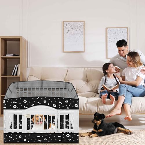 Image of 2 Pack Dog Playpens Cover and Bottom Mat Fits 4 Panels, Black | for 36 Inch Pet Playpen, Dog Crate Cover Puppy Exercise Pad, Reusable Washable, Hook and Loop Design, Playpen Not Included