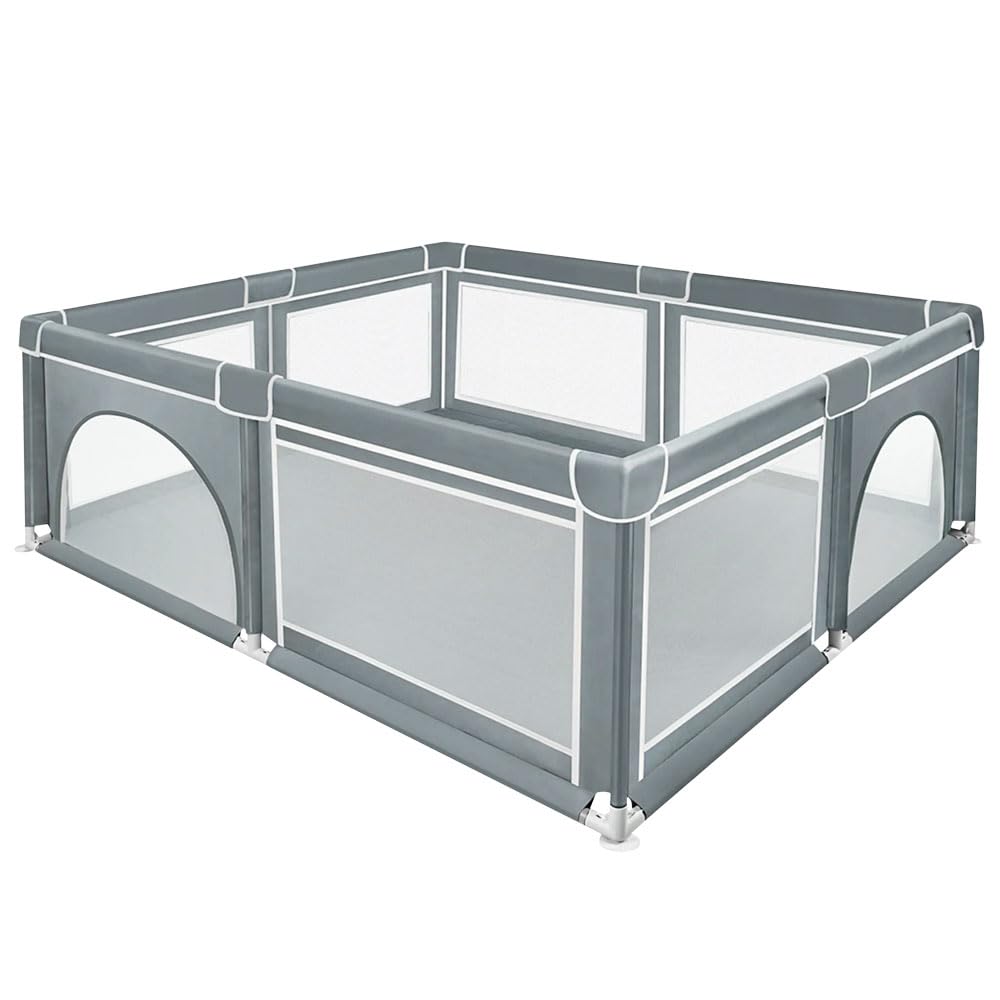 Box per Bambini, Box per Appartamento, recinto per bambini Recinto neonato in Tessuto Oxford e Rete Traspirante, con Sui Quattro Lati e Ventose con Base Antiscivolo-180 * 150 * 66 cm - grigio scuro