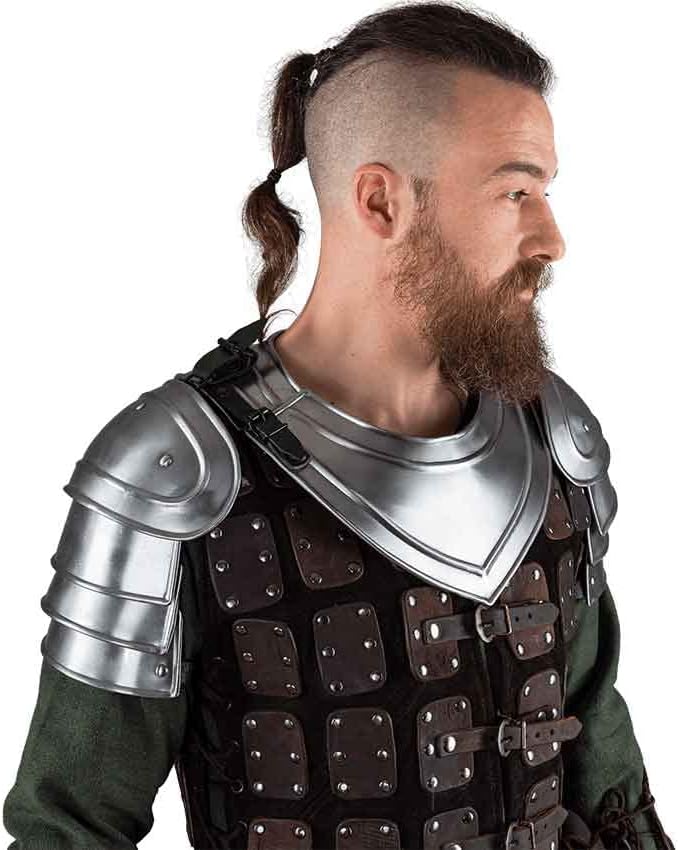 Steel Adam Spaulders Medieval Crusader Pauldron Armor Costume Fantasy LARP Armour Knight Shoulder Guard Halloween Reenactment Cosplay Party Silver