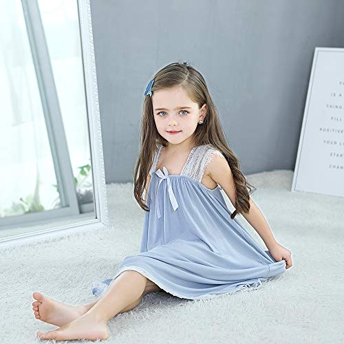 Girls Nightgown,Modal Cotton Sleepwear Solid Color Nightie Casual Princess Dresses for Kids 3-12 Years4