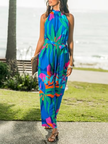 Image of CUPSHE Womens Summer Jumpsuit High Neck Waist Tie Wide Leg Sleeveless Dressy Casual Vacation Business Workout Jumpsuit