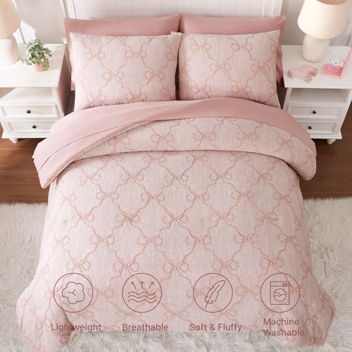 Twin Comforter Set with Sheets for Girls-5 Pieces Twin Bedding Sets with Pink Comforter, Sheets, Pillowcase & Sham for Kids (Pink Diamond, 66" X 86")