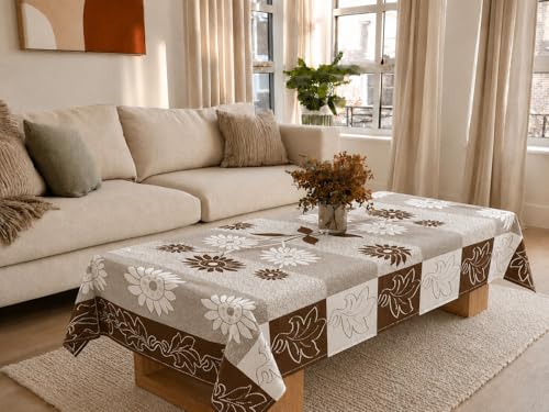 Image of Cotton Net Embroidered Center & Dining Table Cover for 4 Seater | Rectangular 40x60 Inch | Lightweight & Washable Table Cloth | Pack of 1 (Brown)