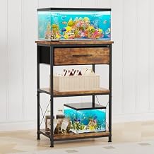 5-10 Gallon Fish Tank Stand, Height Adjustable Metal Aquarium Stand with Storage Drawers for Fish Tank Accessories Storage, Perfect for Turtle Tank, Reptile Terrarium, Brown