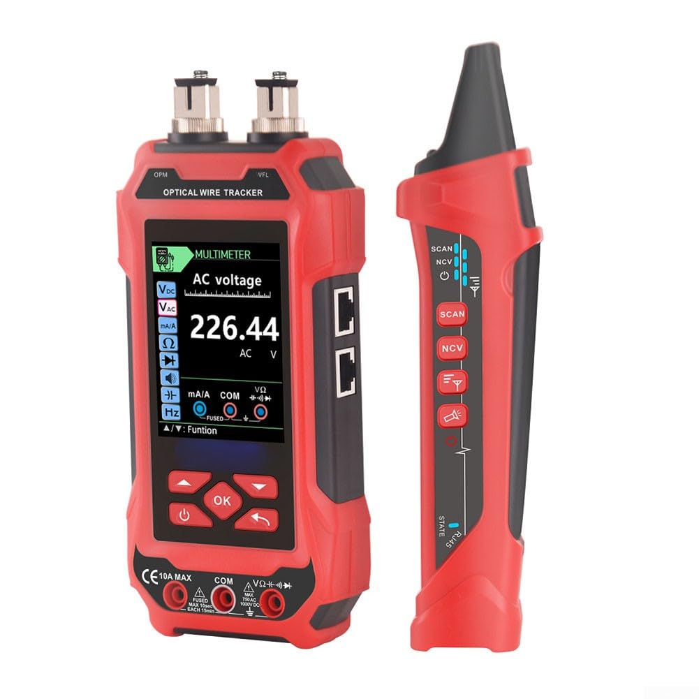 Tester per cavi di rete con Poe e misuratore di potenza ottica | ABS, test di linea RJ45/BNC per tecnici e riparazioni in fibra (ET638 7id)