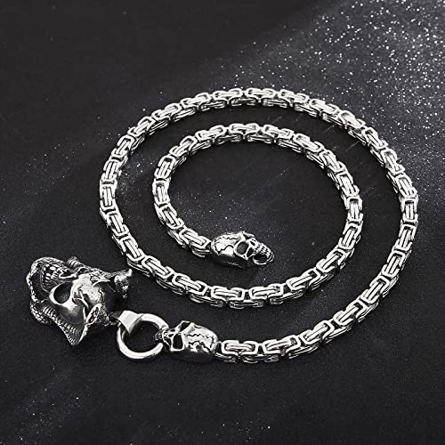 Gothic Skull Snake Necklace for Men Women Stainless Steel Silver Tone Cuban Link Chain Punk Retro Mens Jewelry Pendant Necklace3