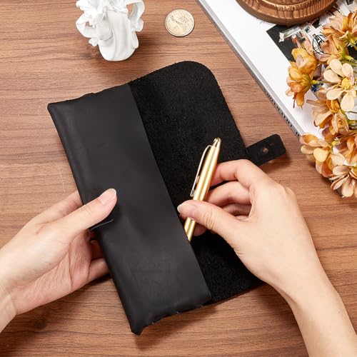 GORGECRAFT Retro Black Crazy Horse Leather Pencil Case Genuine Leather Snap Cover Pen Cases Large Capacity Leather Pencil Pouch Vintage Holders for Pen Pencils Men Women Glasses Sunglasses - Image 3