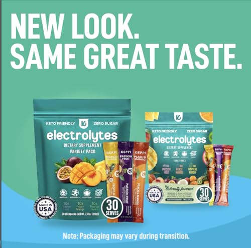 Image of Keppi Electrolytes Powder Packets Tropical Variety 30 Servings - Zero Sugar Hydration Supplement with Potassium, Magnesium, Sodium - Keto, Vegan, Fasting-Friendly, Zero Calorie, Sugar Free