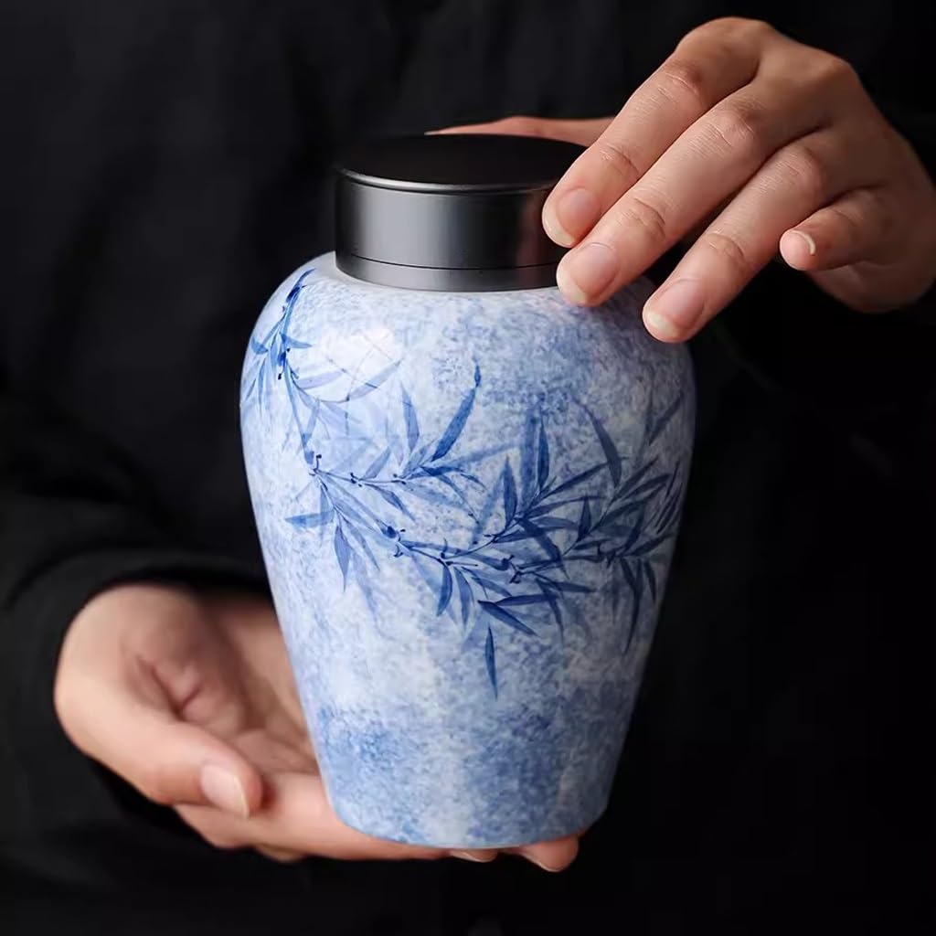 Organizador de bolsas de té Contenedor de almacenamiento de té Tarro de té grande de porcelana azul y blanca Tarro sellado de cerámica para el hogar Pu'er Envases de té sueltos Almacenamiento Tarro d
