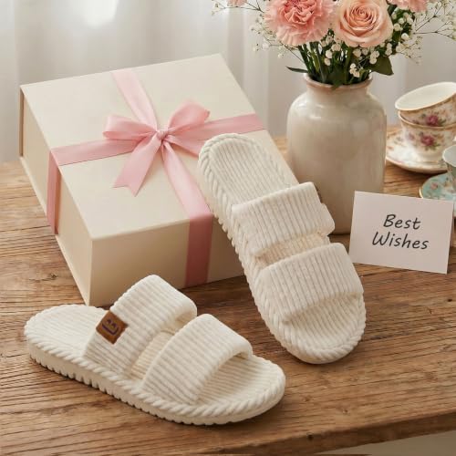 Image of LongBay Slippers for Women Memory Foam Open Toe Slide Indoor House Shoes Slip On Bedroom Comfy Gift