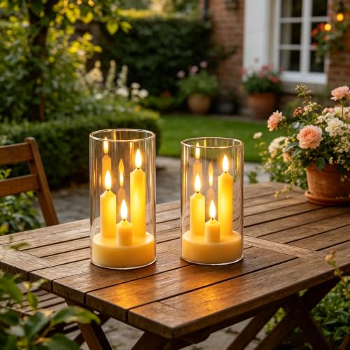 Image of 2 Pack Flameless Taper Candles, 3D Realistic Wick LED Taper Candle Lights with Clear Acrylic Cover, Remote Control Battery Operated Flickering Candles for Wedding, Party, Christmas, Home Table Decor.