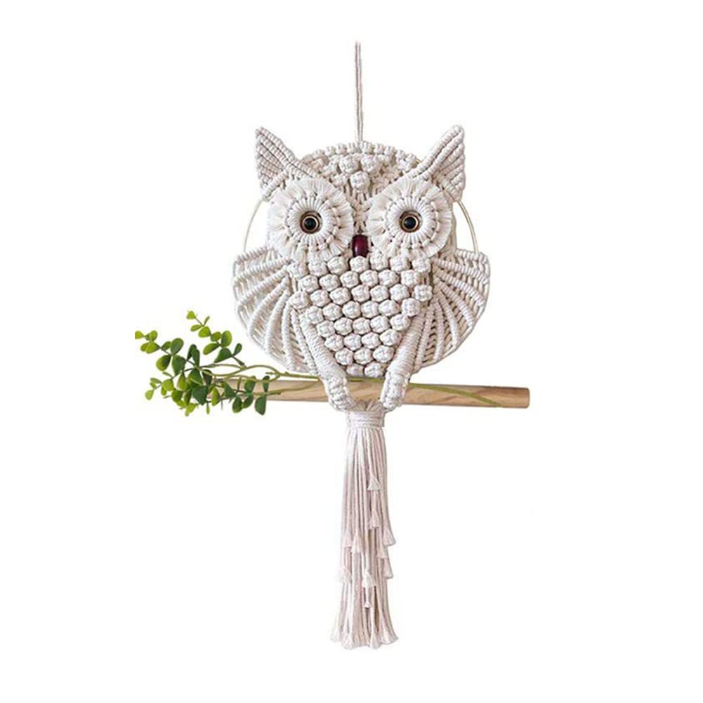 Gufo decorativo da parete in macramè, arazzo da parete, decorazione per la camera dei bambini, cameretta dei bambini, decorazione per la casa, artigianato fatto a mano (beige