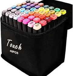 Kit Canetinhas Marcadores Ponta Dupla Fina e Grossa Chanfrada, Caneta para Desenho Artísticos, Lettering, Pintura, Esboço, Colorir, Codificadas por Cores, Estojo, Profissional e Escolar (48) cores