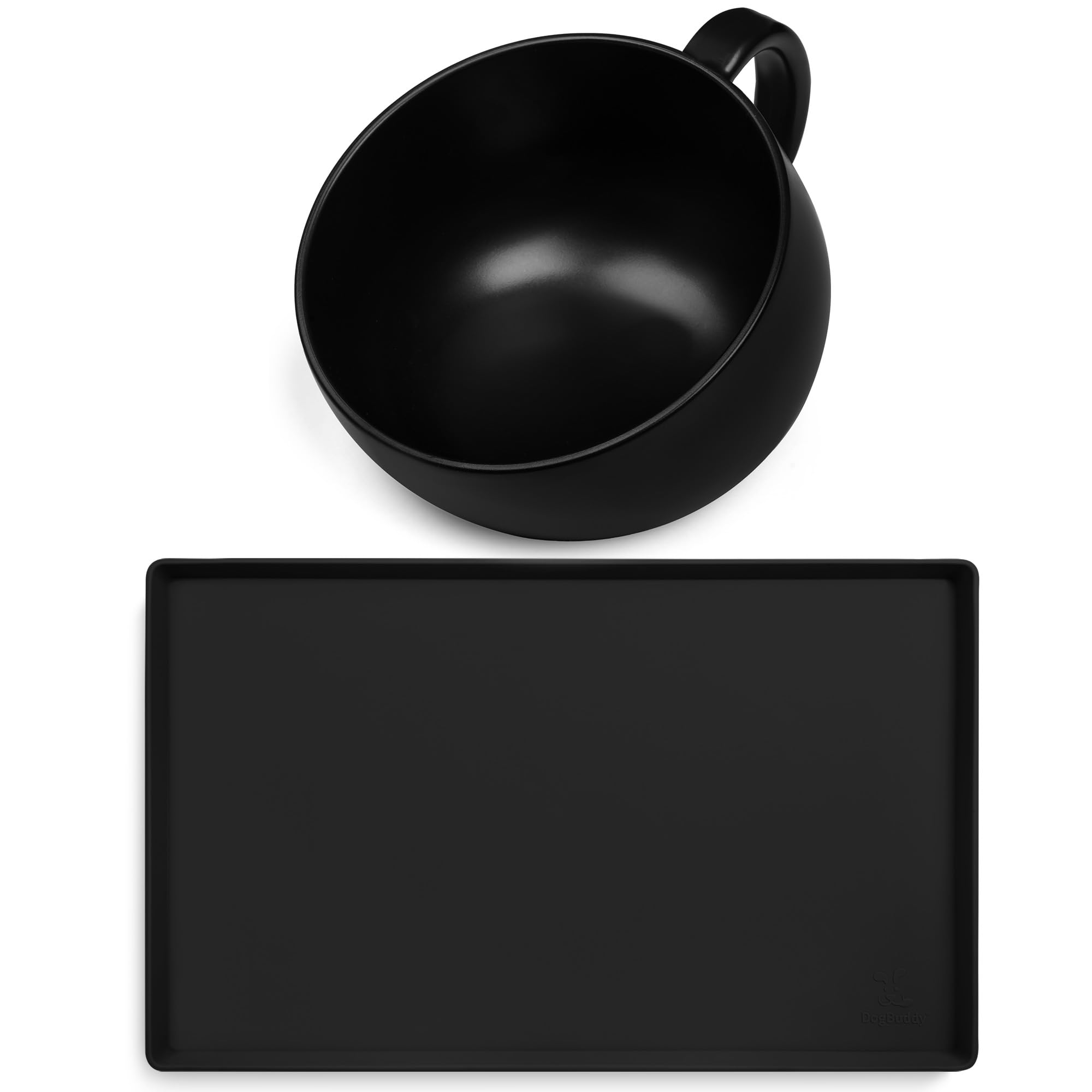 DogBuddyFood Mat (Small, Black) and Cup (Blakc) Bundle