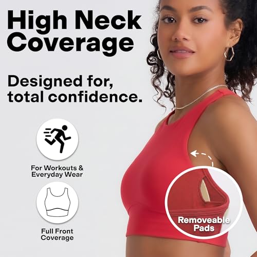 Image of POPSUGAR Sports Bras for Women - Y Back, High Neck, Strappy & Long Line Padded Racerback Bra Workout Yoga Top Racer Back Bra