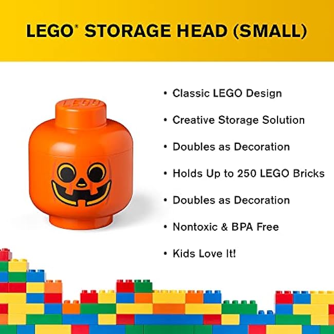 Room Copenhagen, LEGO Storage Heads Stackable Storage Container - Buildable Organizational Bins for Kid¡¯s Toys and Accessories - 6.30 x 6.30 x 7.28in - Small, Pumpkin, Holds 250 Bricks