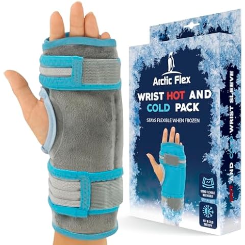 Arctic Flex Wrist Ice Pack Wrap - Hot & Cold Therapy Brace For Hand - Soft Gel For Pain Relief, Rheumatoid Arhtritis, Surgery, Swelling & Sprains - Adjustable Straps For Heating Or Cooling Compression Cover