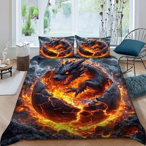 Parure de couette dragon feu microfibre hypoallergénique et douce