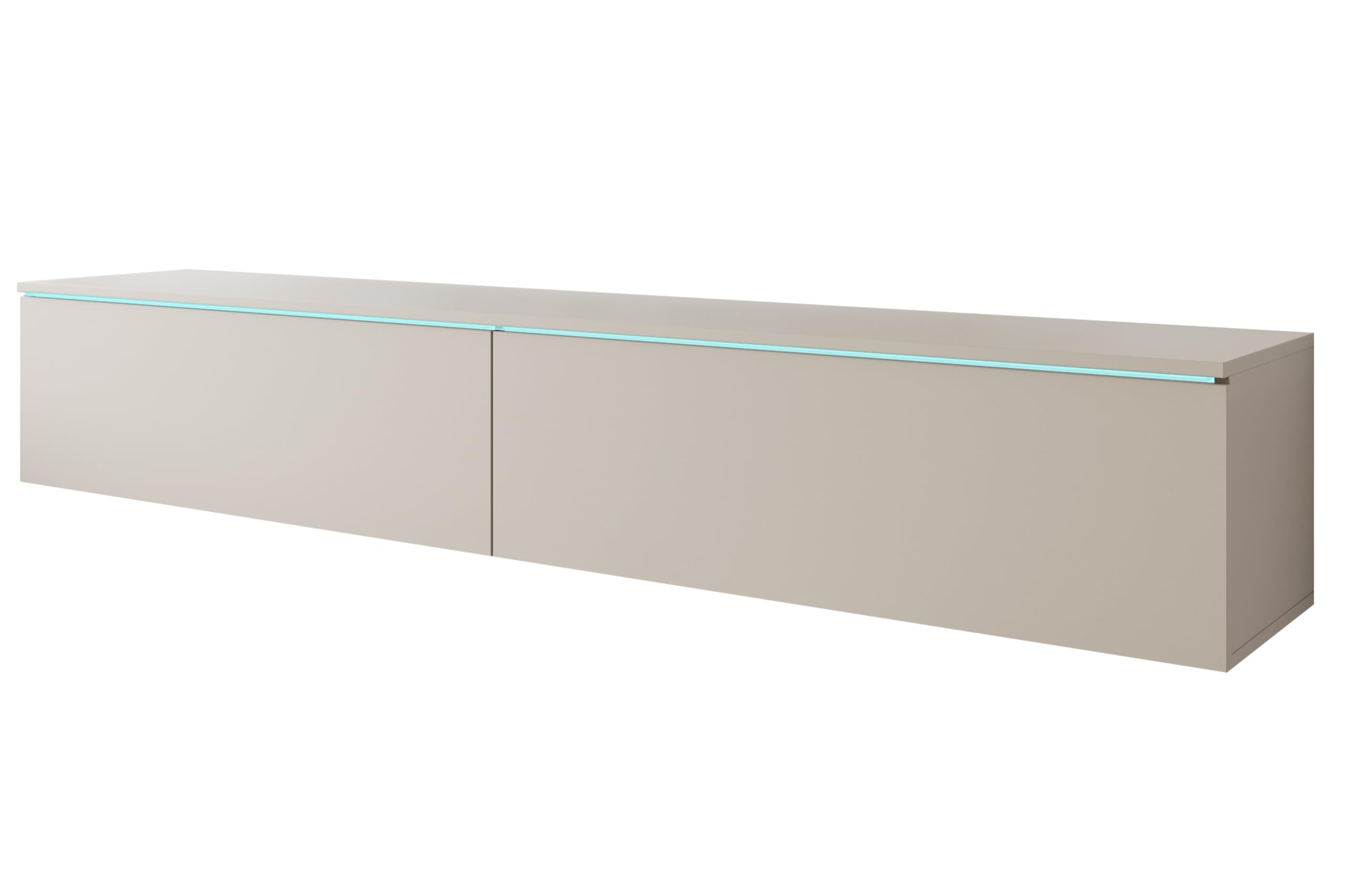 MINIO go for it - Meuble TV Donna Largeur 180 cm Lowboard sans LED | Debout ou suspendu, meuble TV pour le salon, panneau stratifié, couleur : beige cachemire