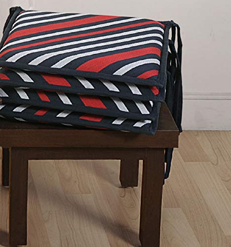 Image of Swayam Pure Cotton Reversible Chair Set Pads with Loops 16X16 | Machine Washable Chair Pad Set of 3 | Indoor Square Cushion Seat Or Chair Pads