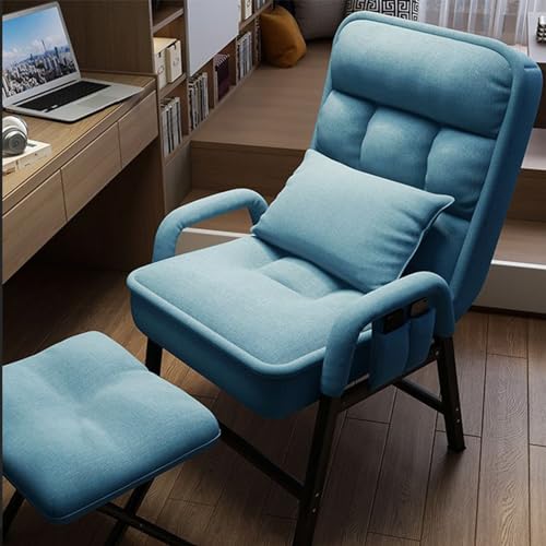 HEcSHENG Silla moderna con reposapiés, respaldo ajustable de 6 posiciones y marco de metal, sillón decorativo para dormitorio, sala de estar, cómodo sofá de lectura con bolsillos laterales
