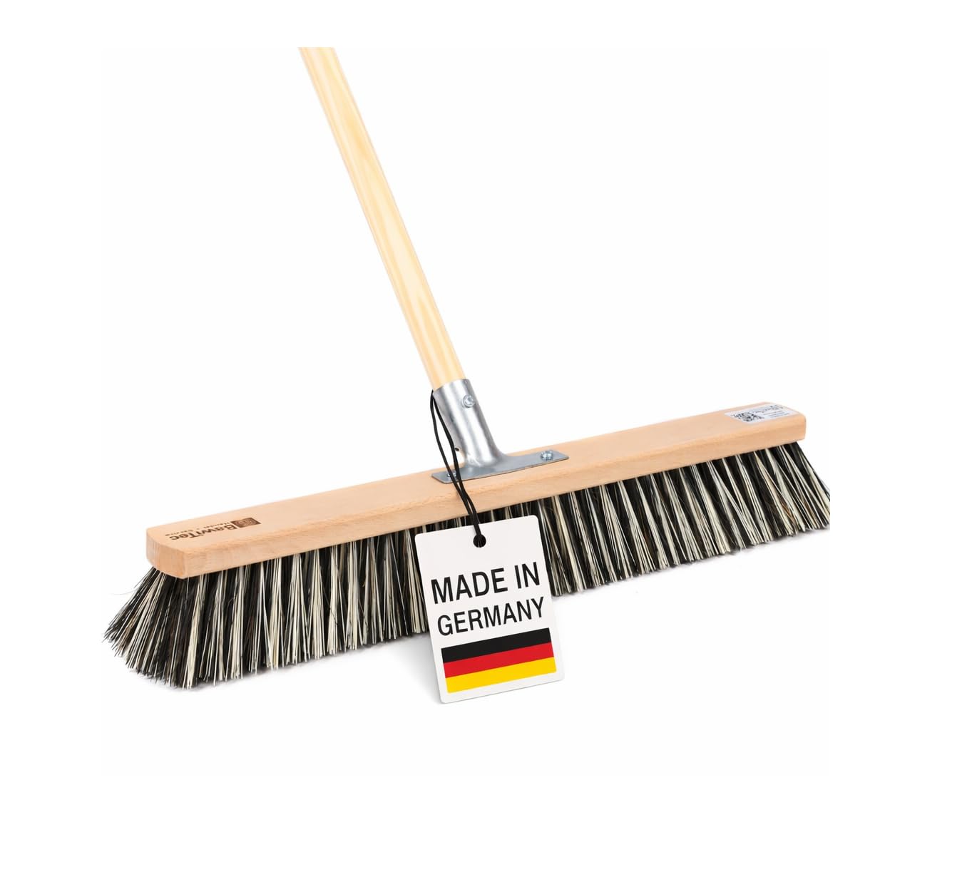 BawiTec OssiBlitz-Mix Straßenbesen, 80cm Besenbreite, Besen mit Stiel | Stiel 160cm Länge Ø2,8cm, Harte Arenga Borsten-Mischung, Robuste Borsten, Kehrbesen für Draußen