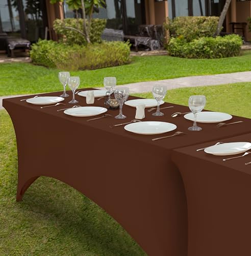 Image of Utopia Kitchen Spandex Tablecloth 1 Pack [6FT, Light Coffee] Tight, Fitted, Washable and Wrinkle Resistant Stretch Rectangular Patio Table Cover for Event, Wedding, Banquet & Parties[72Lx30Wx30H Inch]